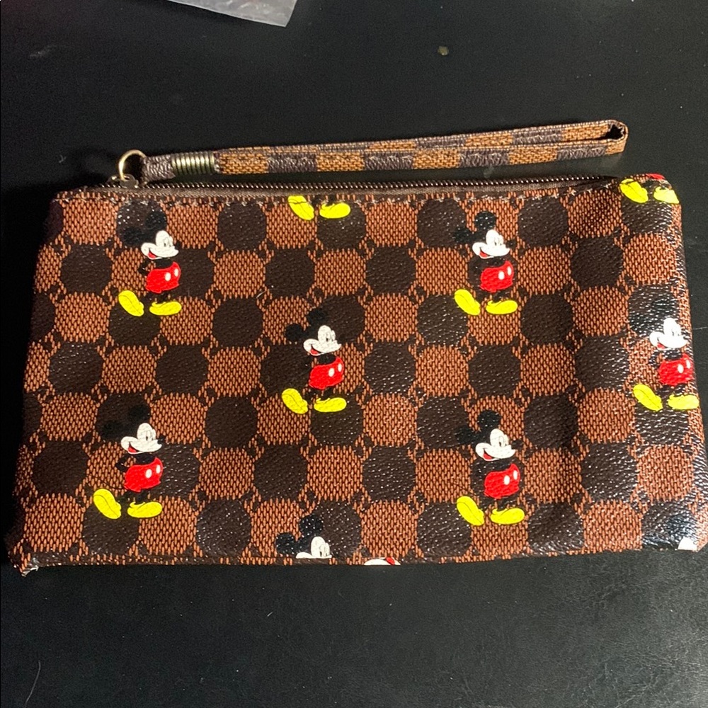 Brown Checkered Mickey Mouse Wristlet